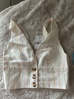 Forever 21 Cream Cropped Button-Front Stripe Tank